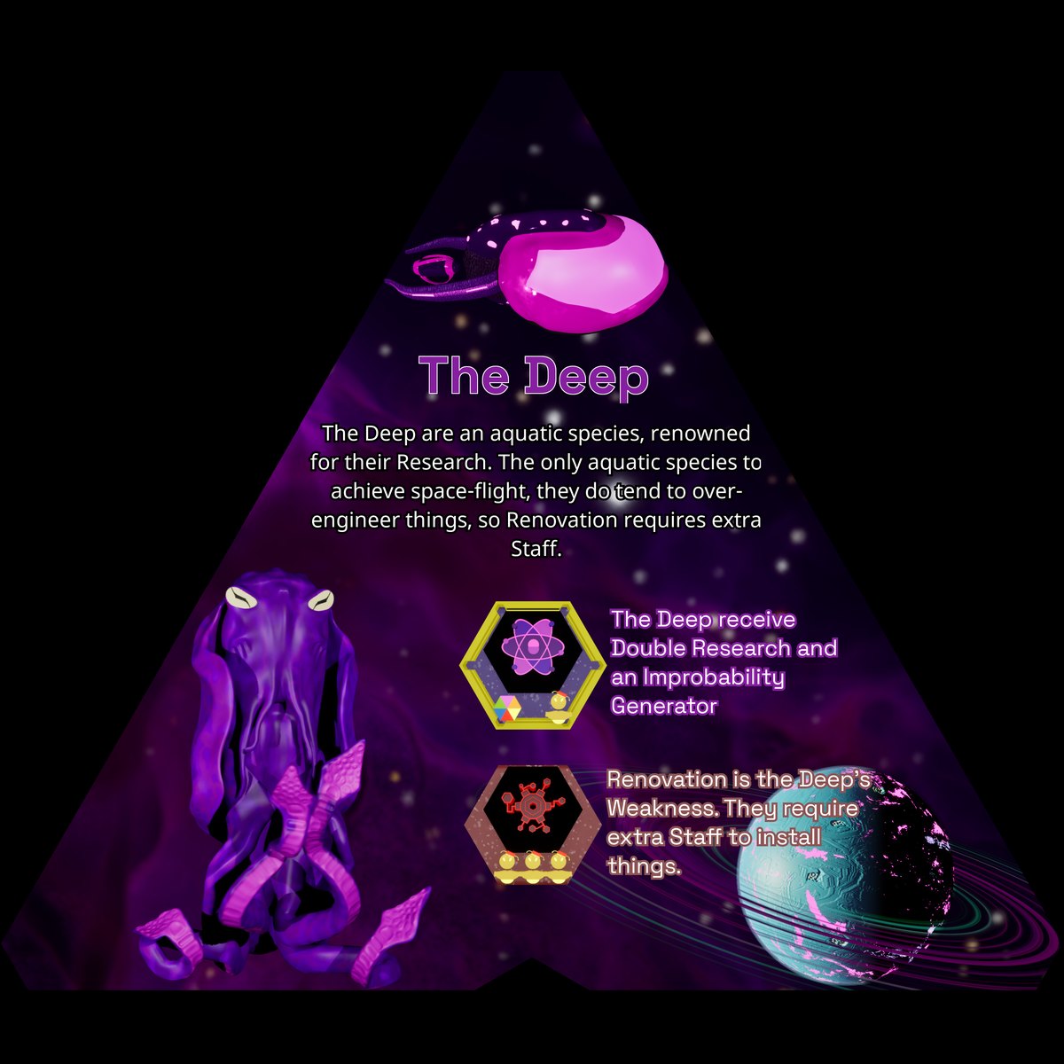 The Deep — the faction card: species, ship, homeworld, strength and weakness