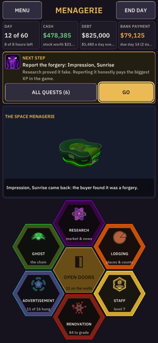 Day 12: the ledger, the NEXT STEP, the gallery and the Action Hex