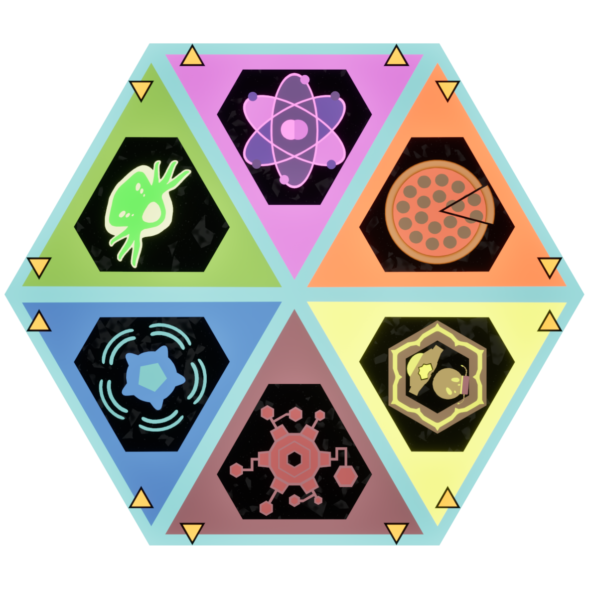The Action Hex — six faction symbols arranged on a hex